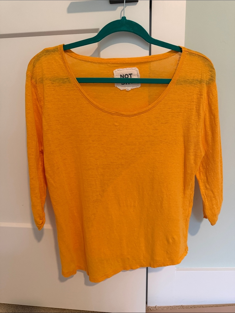 Not Shy Bright Orange Linen 3/4 Length Sleeve Comfy Lightweight Tee